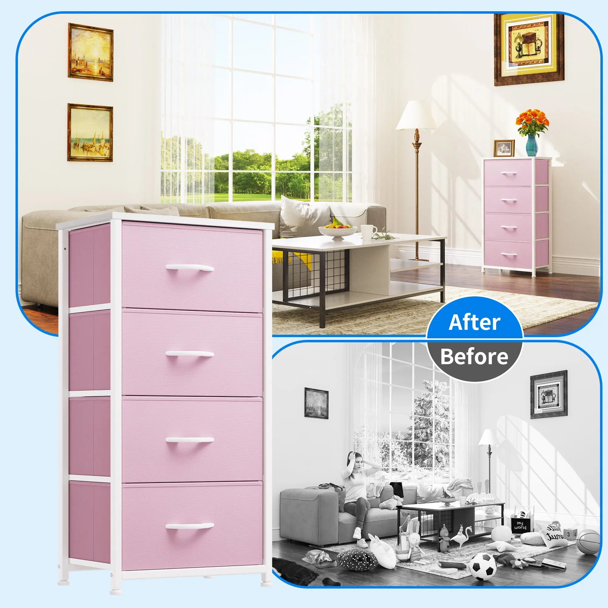 4 Drawer storage Dresser Fabric Chest of Drawers Sturdy Steel Frame Furniture Storage Organizer for Living Room,Bedroom