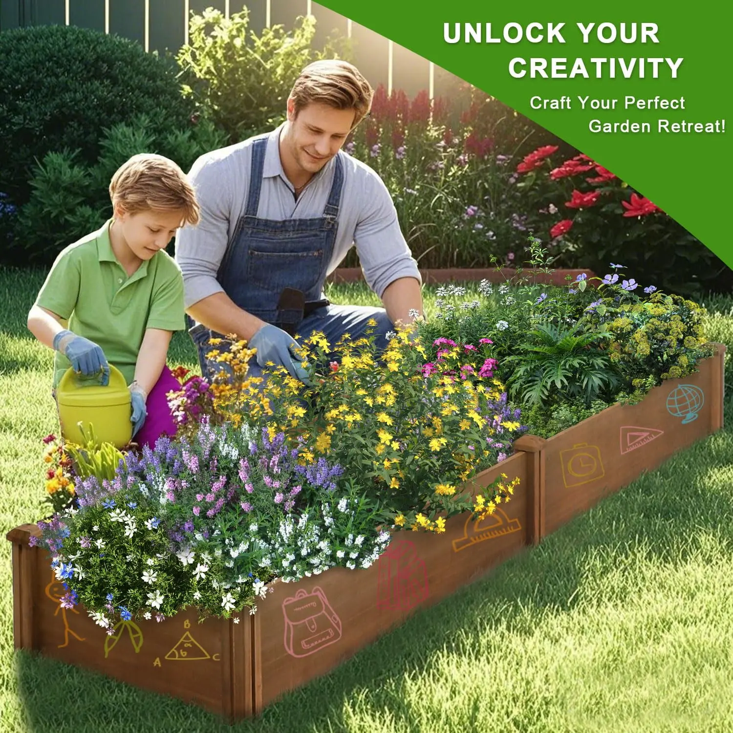 8x2Ft Raised Garden Bed Wooden Planter Box Vegetable Garden Box for Outdoor Gardening