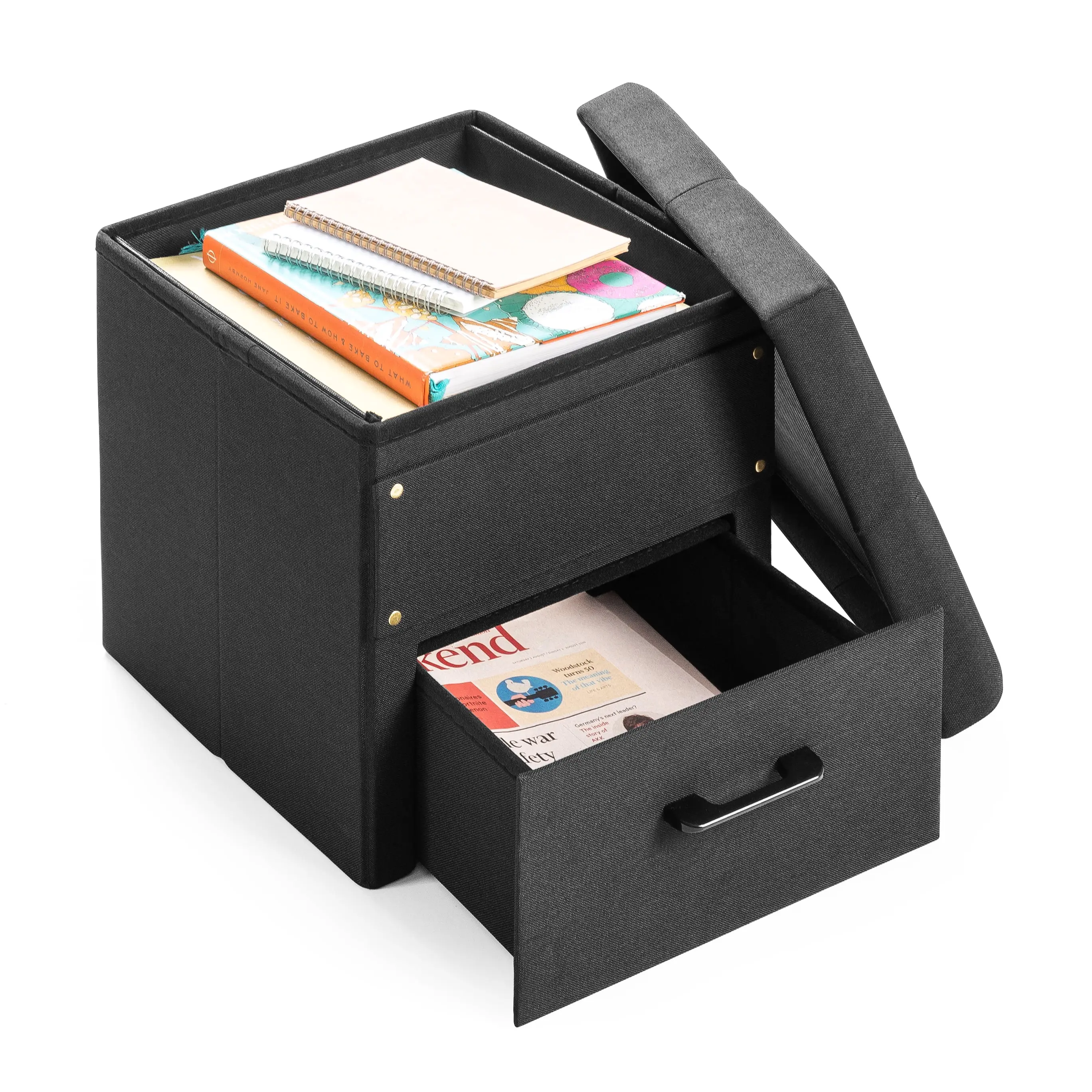 Stockbox 15" Ottoman with Storage Drawer, Black
