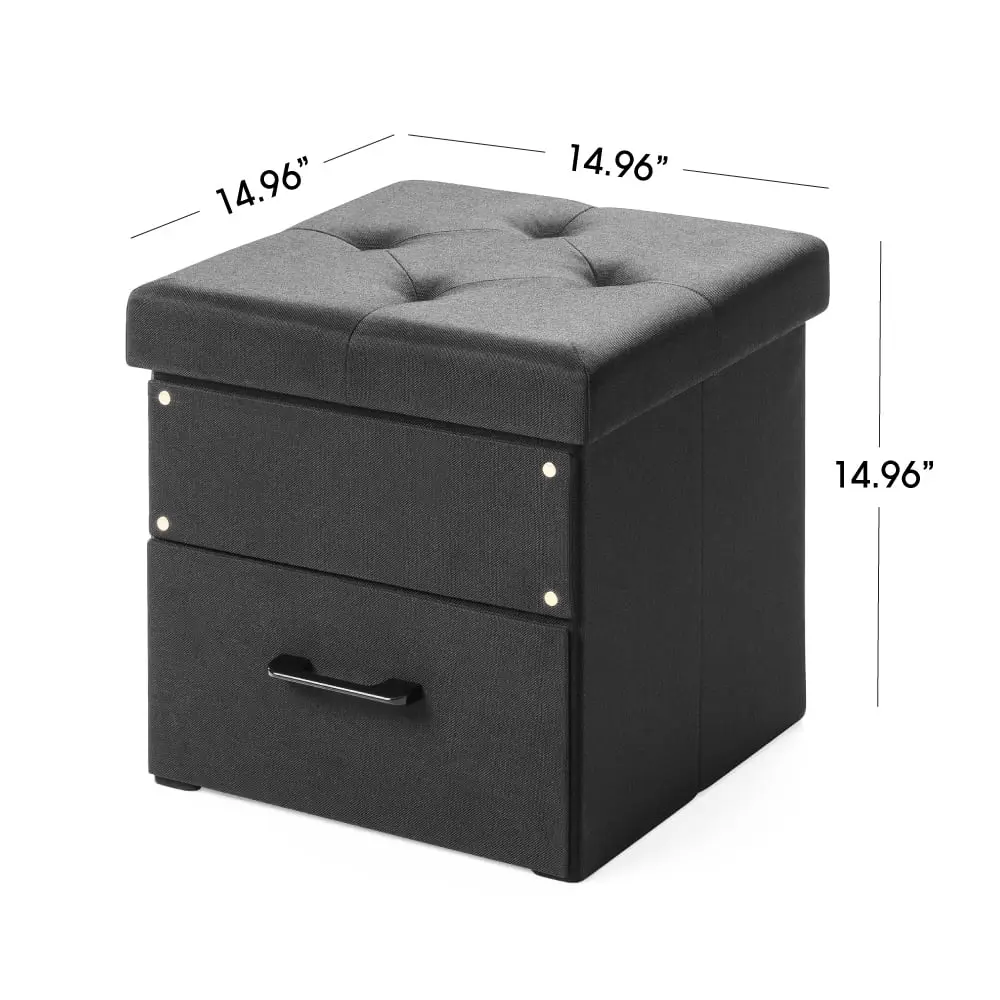 Stockbox 15" Ottoman with Storage Drawer, Black