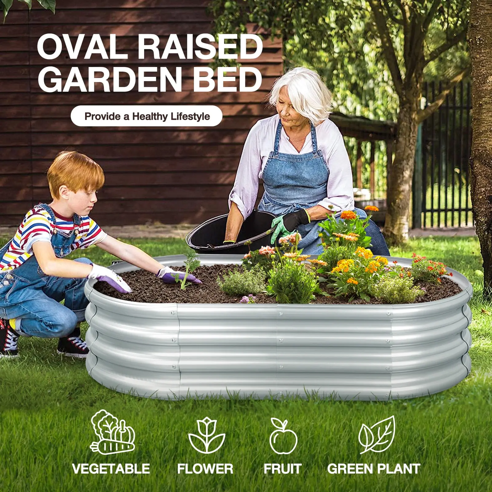 2pcs Galvanized Raised Garden Bed, 4ft (L) x2ft (W) x1ft (H) Outdoor Garden Planters, Galvanized Raised Planters Silver,Not Wood
