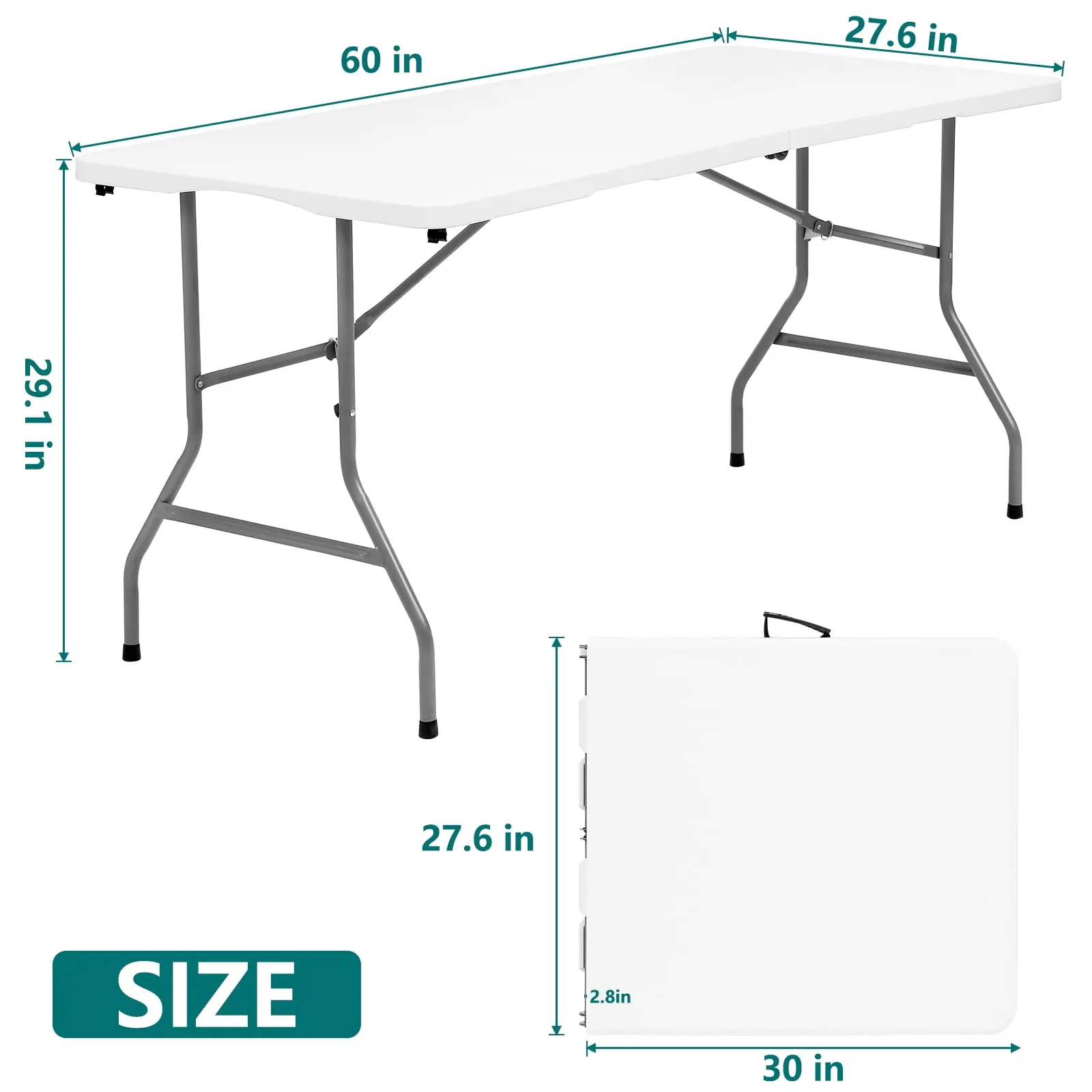 5 ft Folding Table Plastic Foldable Table for Indoor/Outdoor Use, Picnics, Parties, BBQs - 300 lbs Capacity