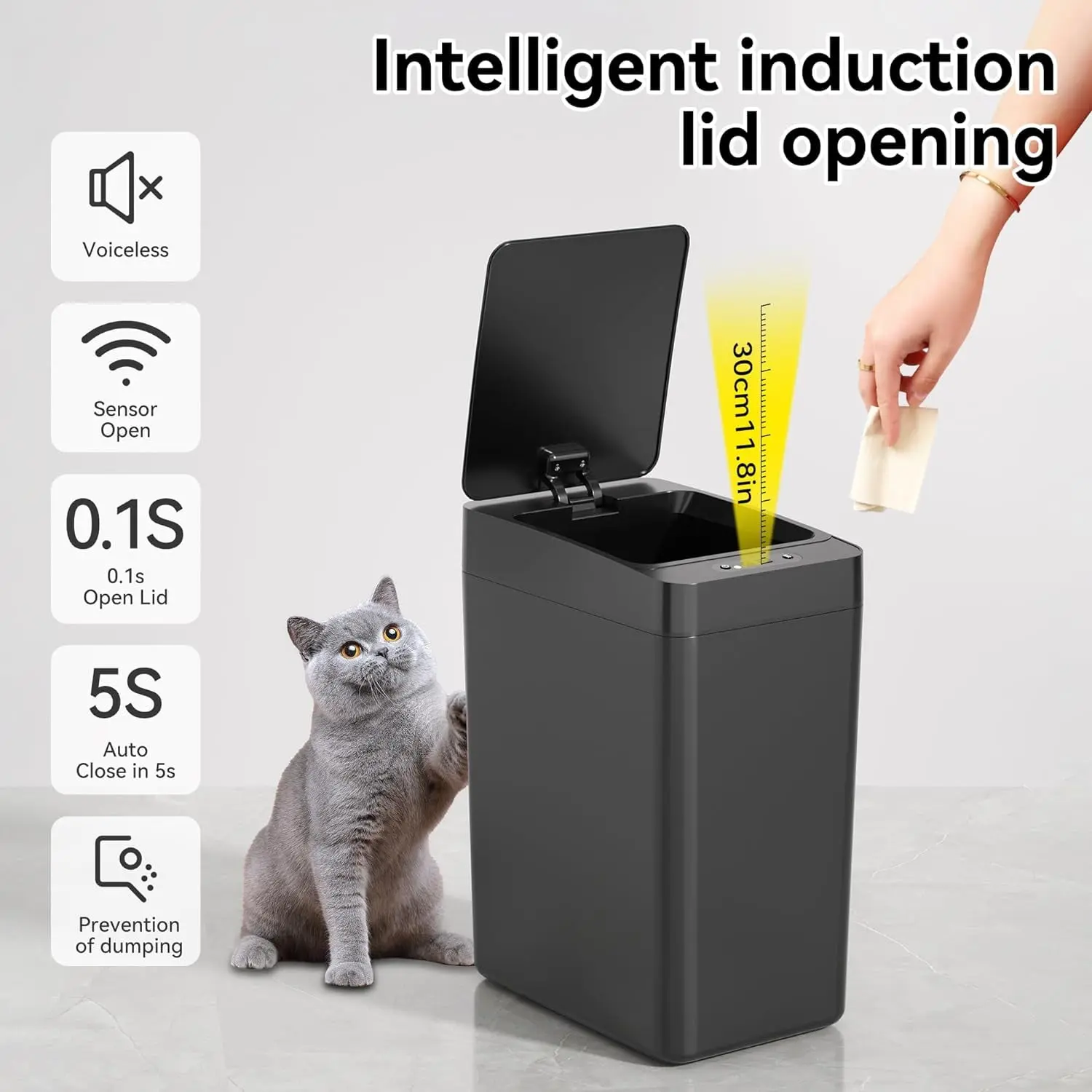 2Pack Bathroom Small Trash Can with Lid, 2.6 Gallon Touchless Automatic Garbage Can Slim Waterproof Motion Sensor
