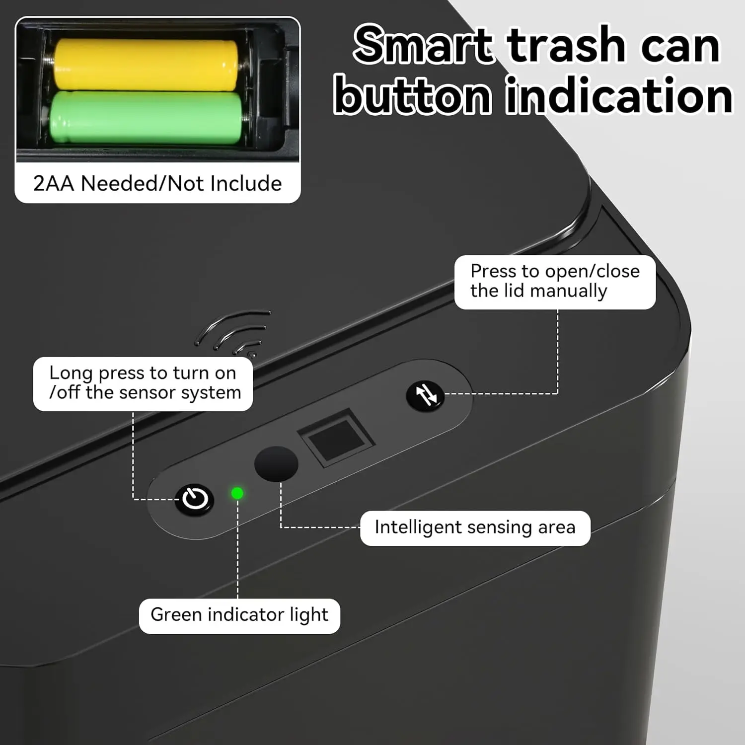 2Pack Bathroom Small Trash Can with Lid, 2.6 Gallon Touchless Automatic Garbage Can Slim Waterproof Motion Sensor