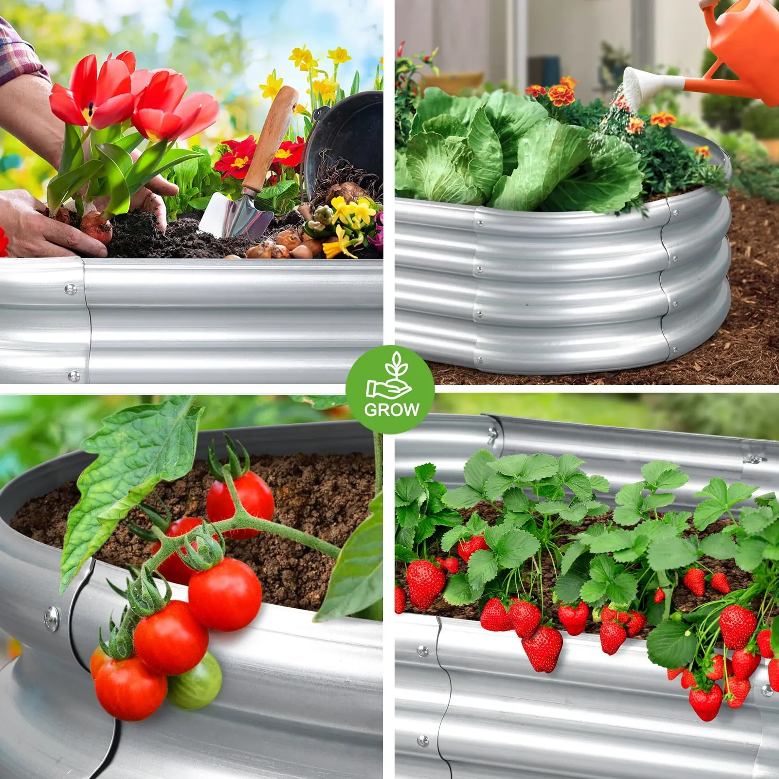 2pcs Galvanized Raised Garden Bed, 4ft (L) x2ft (W) x1ft (H) Outdoor Garden Planters, Galvanized Raised Planters Silver,Not Wood