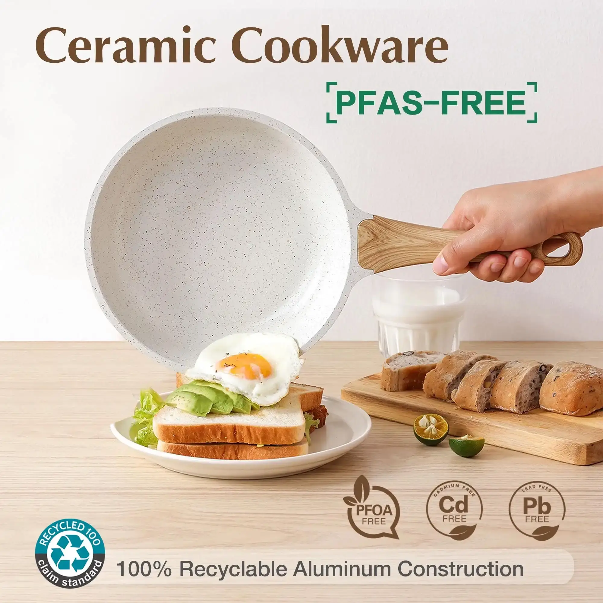 Ceramic Nonstick Pots and Pans Set, 17 Pieces Healthy Non Stick Cookware Set with Pots Protectors, Induction Kitchen Cookware