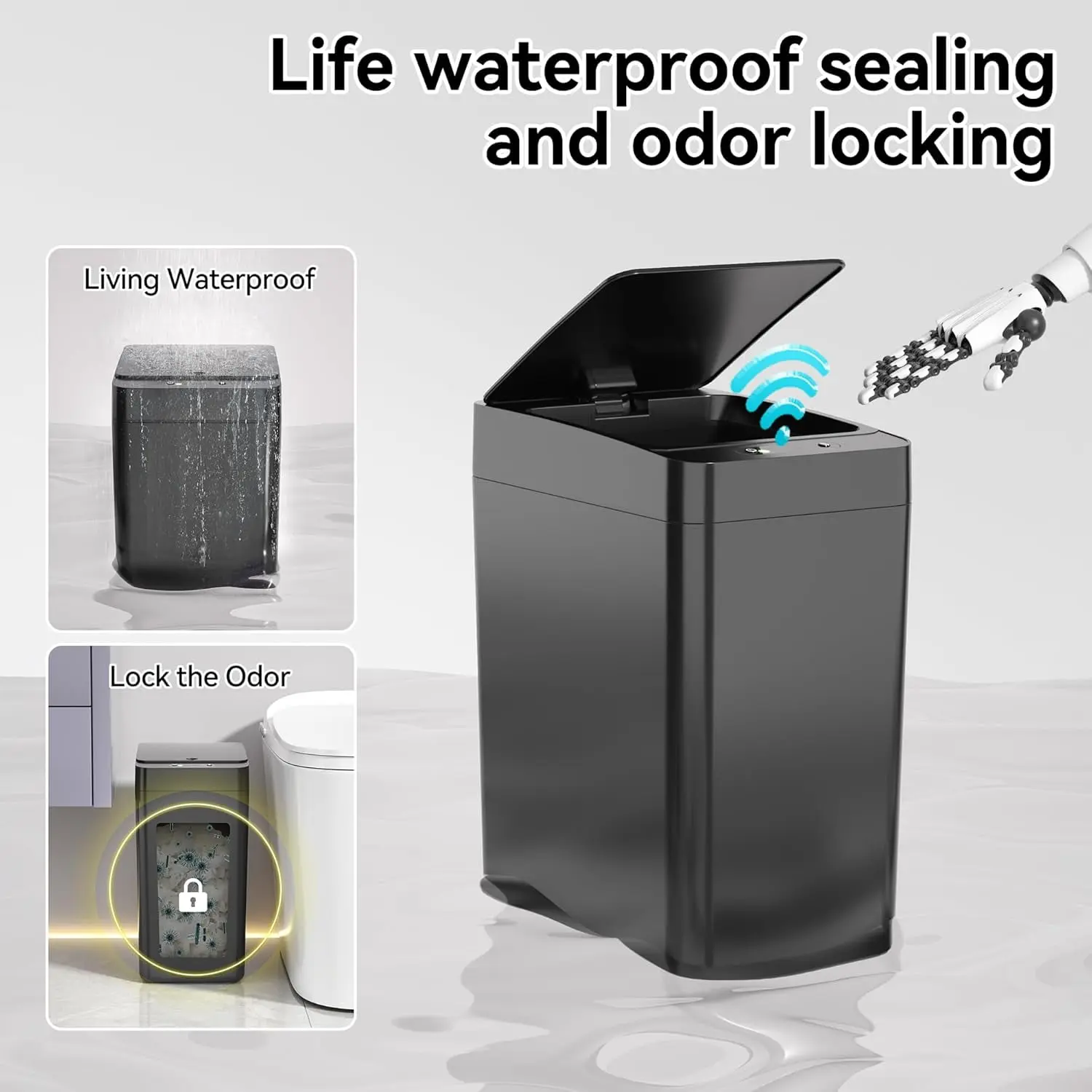 2Pack Bathroom Small Trash Can with Lid, 2.6 Gallon Touchless Automatic Garbage Can Slim Waterproof Motion Sensor