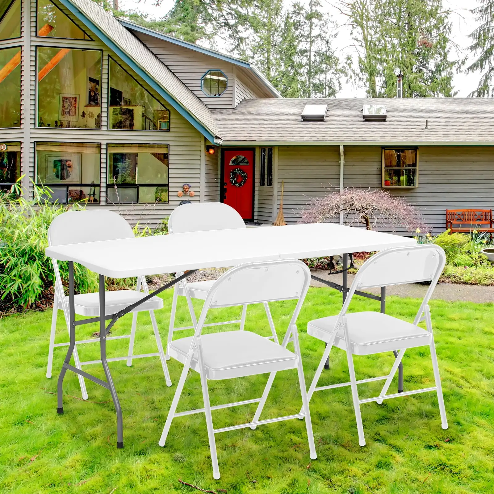 5 ft Folding Table Plastic Foldable Table for Indoor/Outdoor Use, Picnics, Parties, BBQs - 300 lbs Capacity