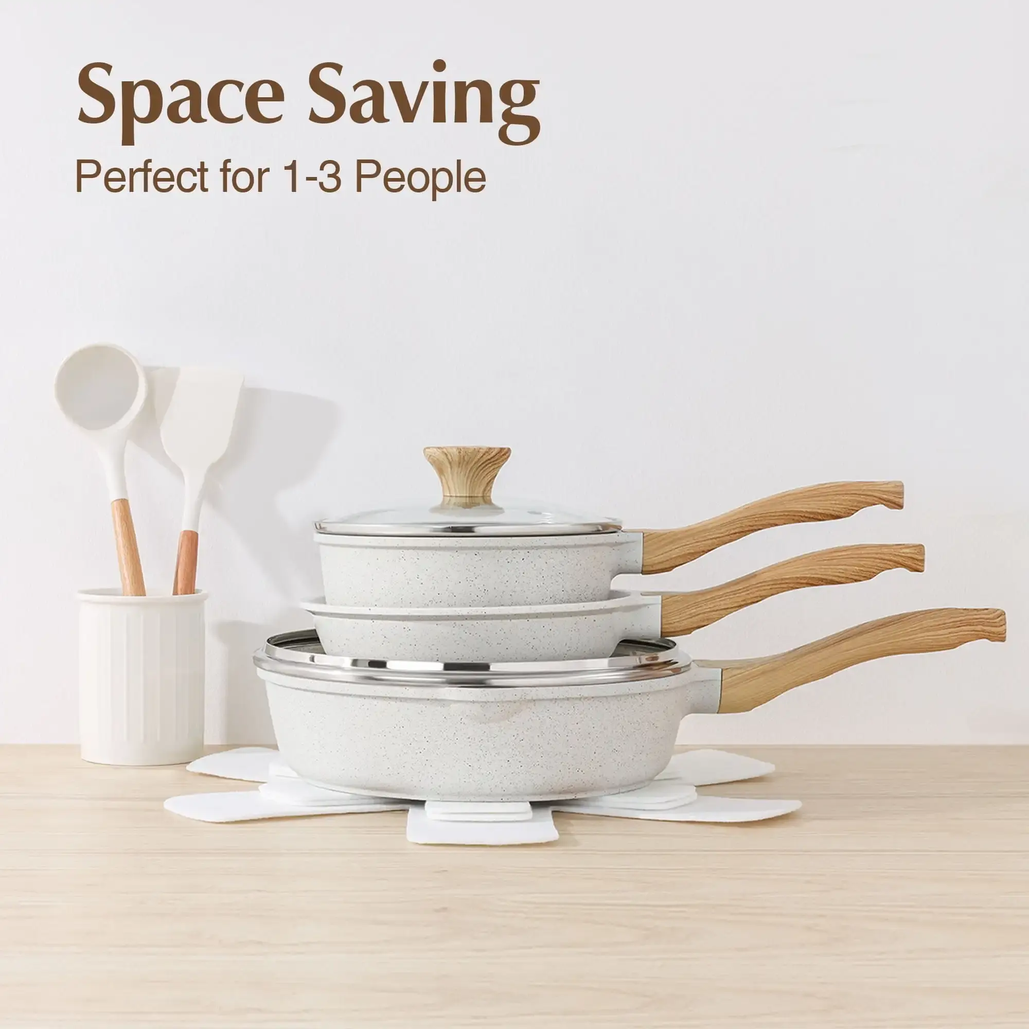 Ceramic Nonstick Pots and Pans Set, 17 Pieces Healthy Non Stick Cookware Set with Pots Protectors, Induction Kitchen Cookware
