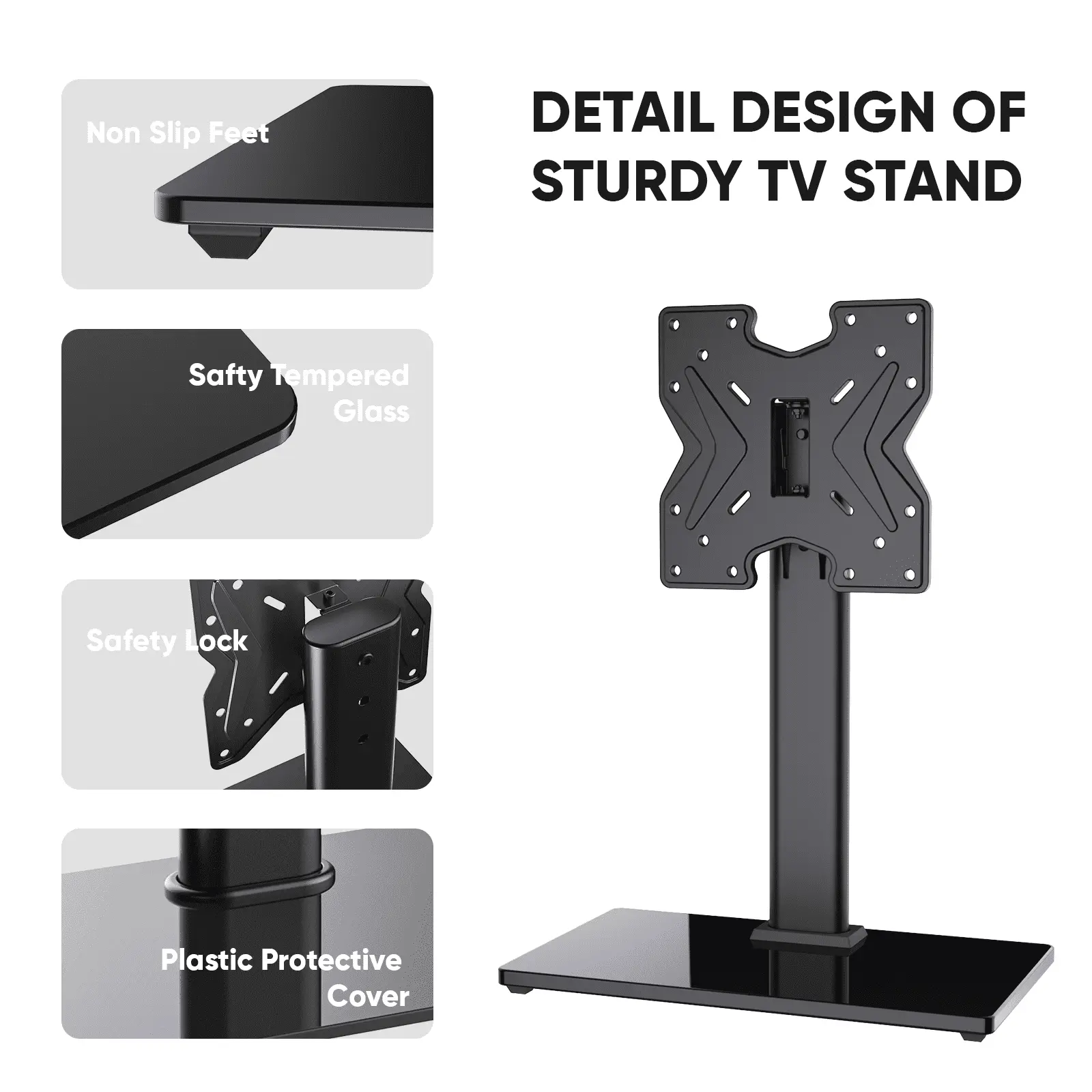 Universal Tabletop TV Stand for 19-50 inch TVs Monitor, 3 Height Adjustable with Tempered Glass Base, Max 200x200mm