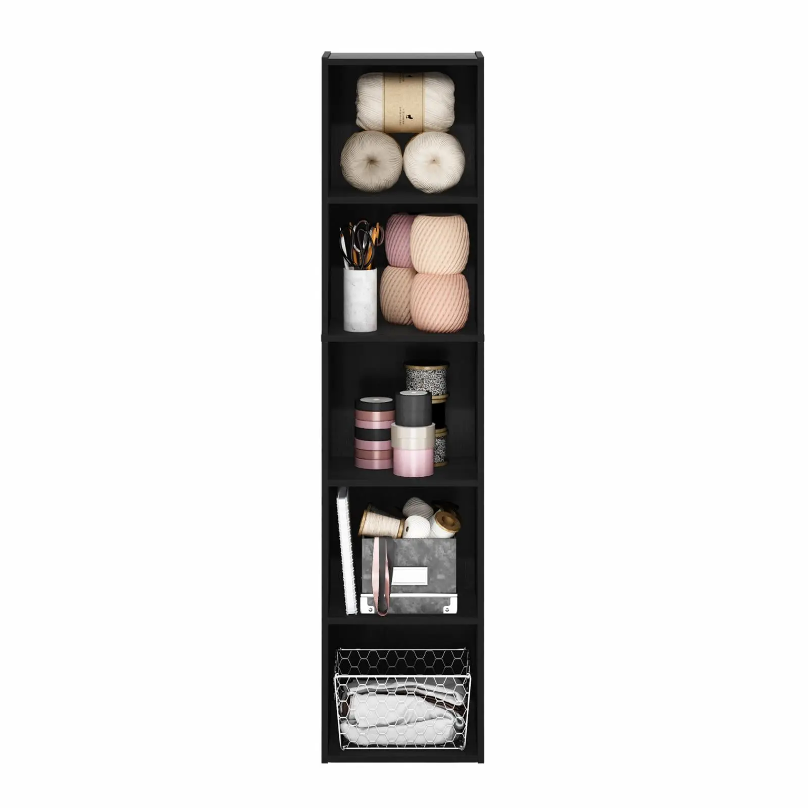 Pasir 5-Tier Open Shelf Bookcase, Light Blue/White