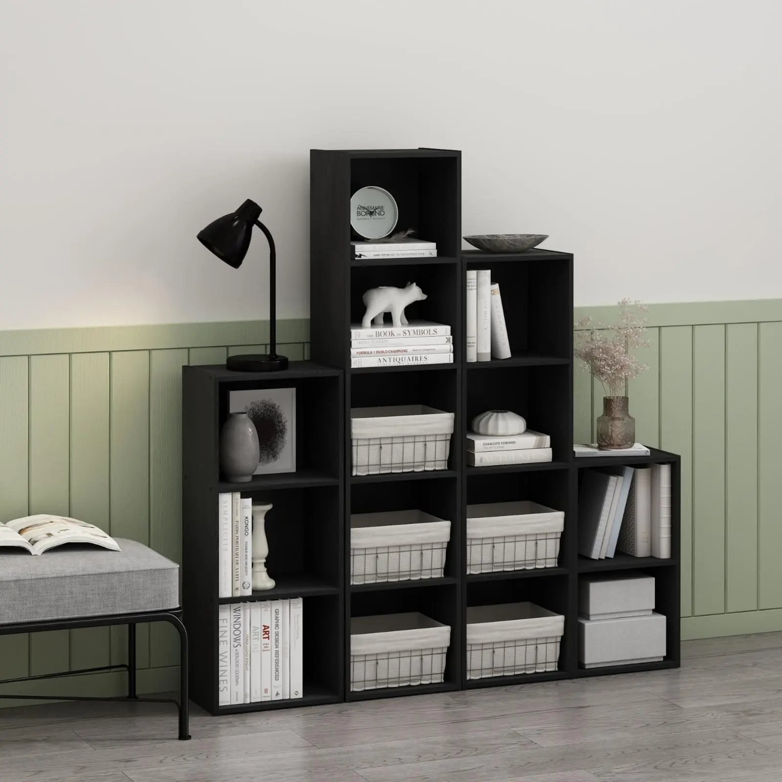 Pasir 5-Tier Open Shelf Bookcase, Light Blue/White