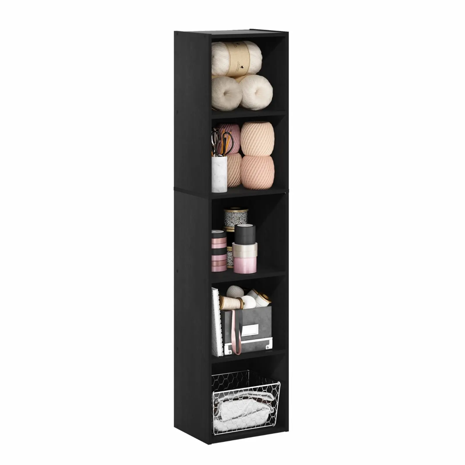 Pasir 5-Tier Open Shelf Bookcase, Light Blue/White