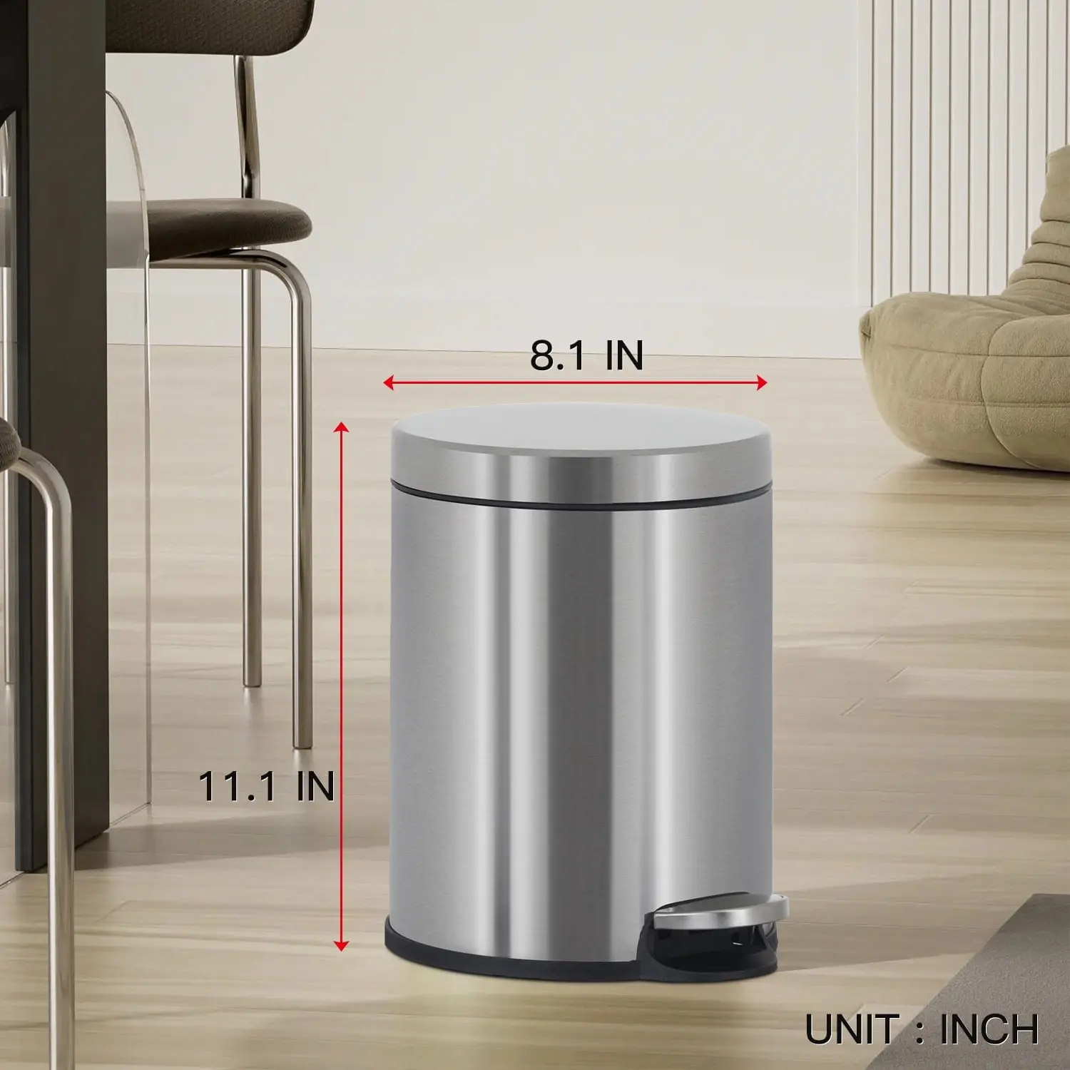 1.6 Gallon Stainless Steel Mini Step Kitchen Trash Can with Lid, Foot Pedal for Indoor(Silver)