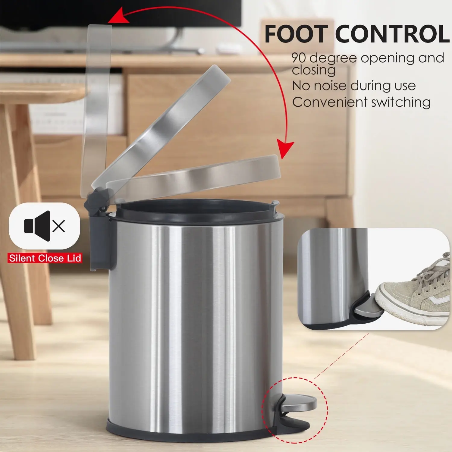1.6 Gallon Stainless Steel Mini Step Kitchen Trash Can with Lid, Foot Pedal for Indoor(Silver)