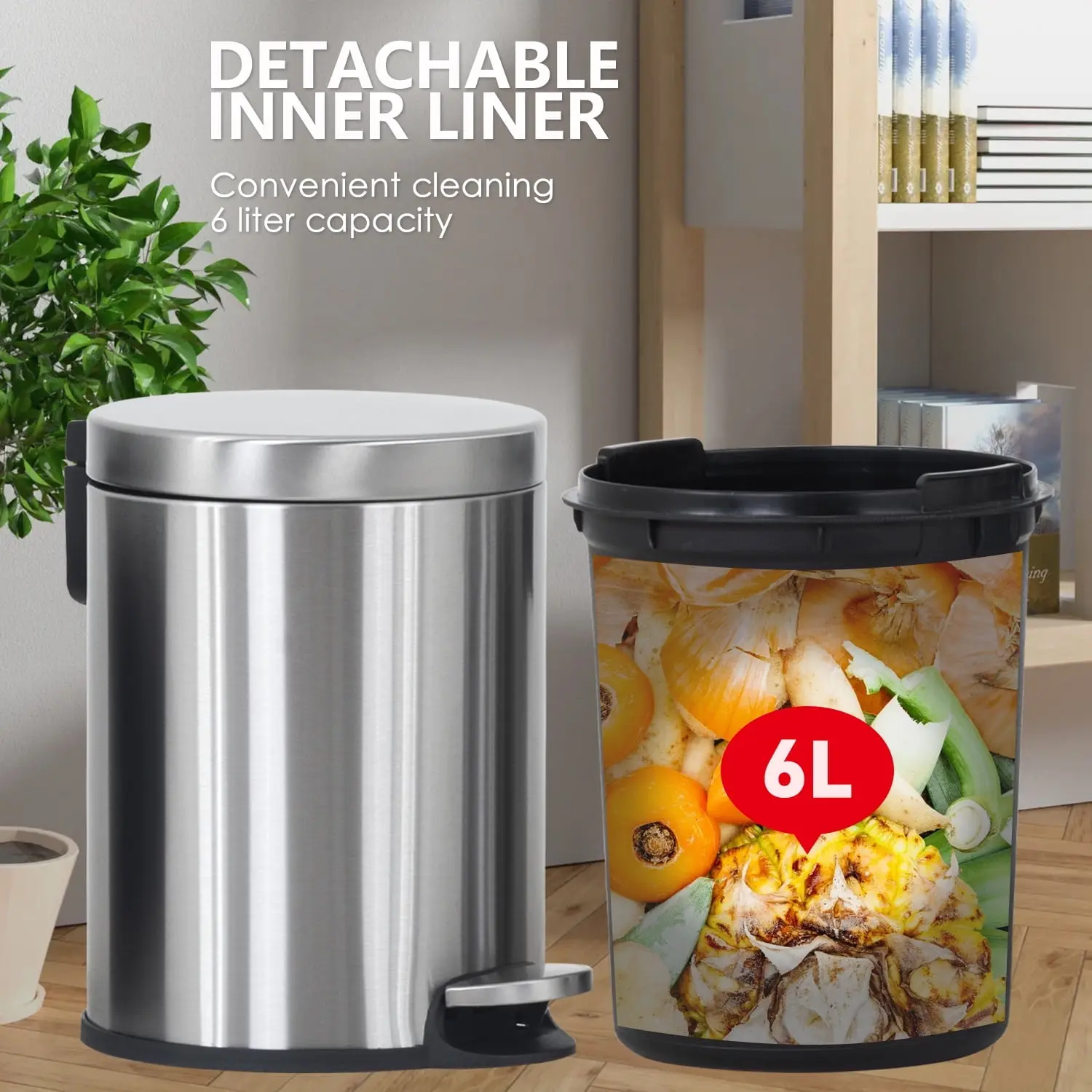 1.6 Gallon Stainless Steel Mini Step Kitchen Trash Can with Lid, Foot Pedal for Indoor(Silver)