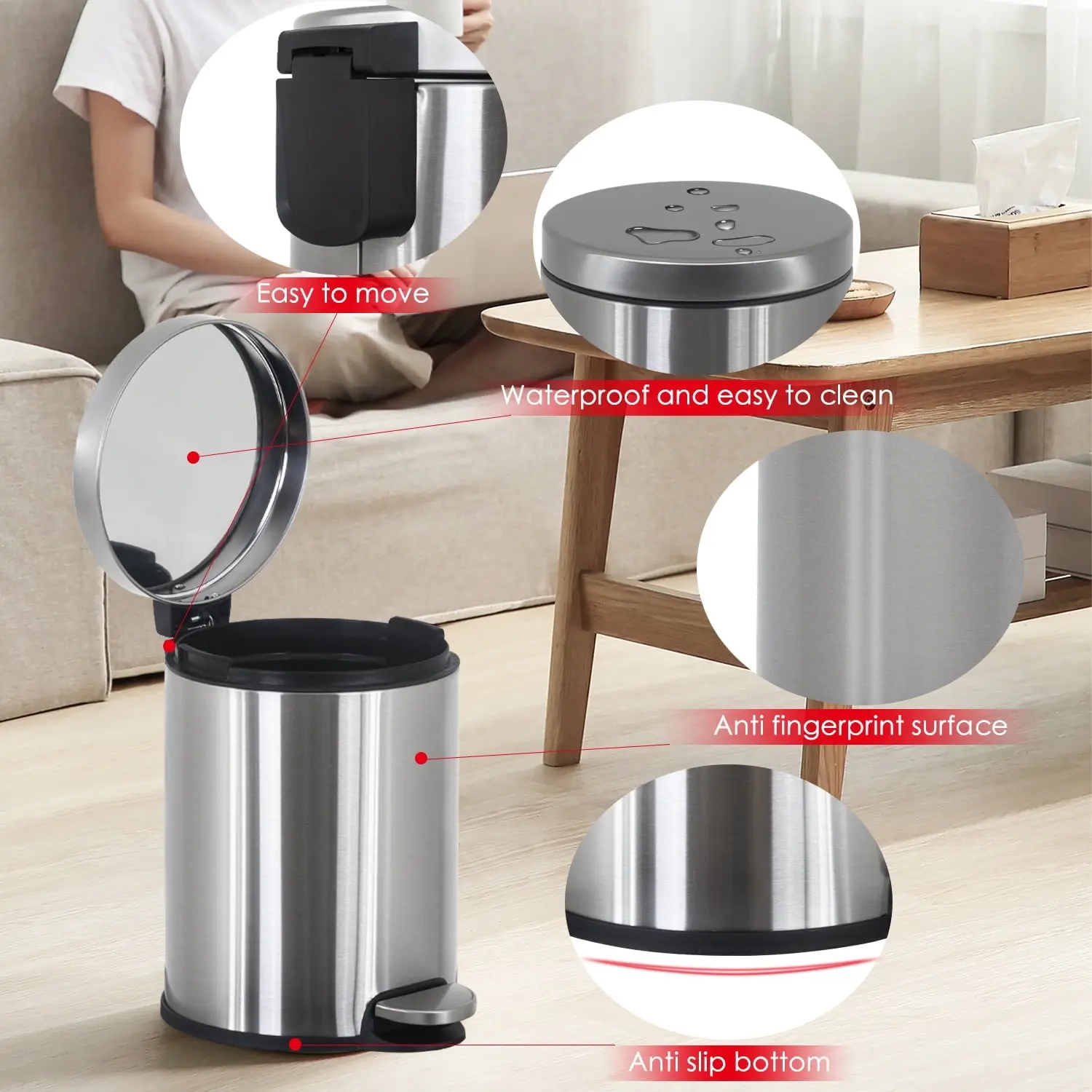 1.6 Gallon Stainless Steel Mini Step Kitchen Trash Can with Lid, Foot Pedal for Indoor(Silver)