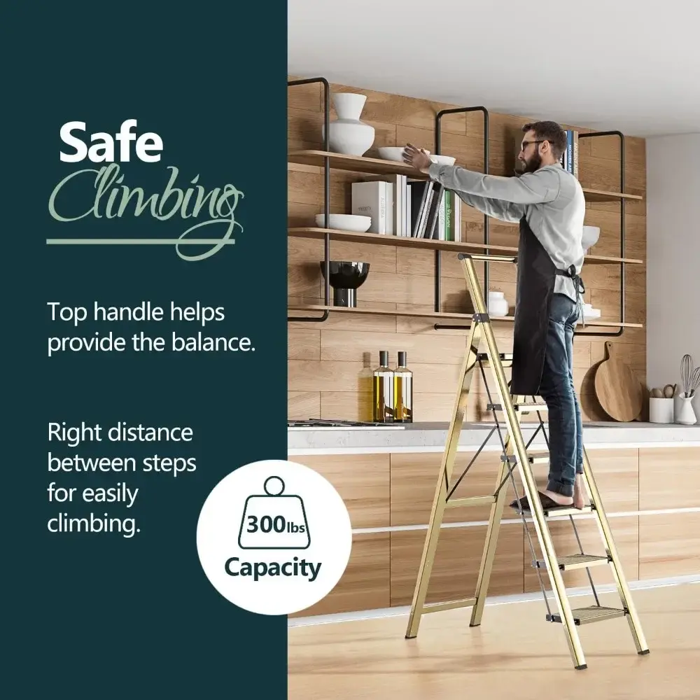 6 Step Ladder, Lightweight Folding Ladder with Non-Slip Wide Pedals, Ladder with Safe Grip Handle, Easy to Open and Close, Suit