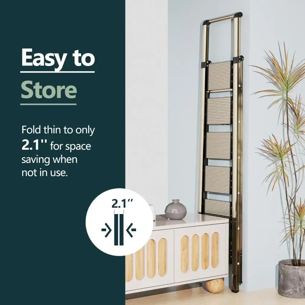 6 Step Ladder, Lightweight Folding Ladder with Non-Slip Wide Pedals, Ladder with Safe Grip Handle, Easy to Open and Close, Suit