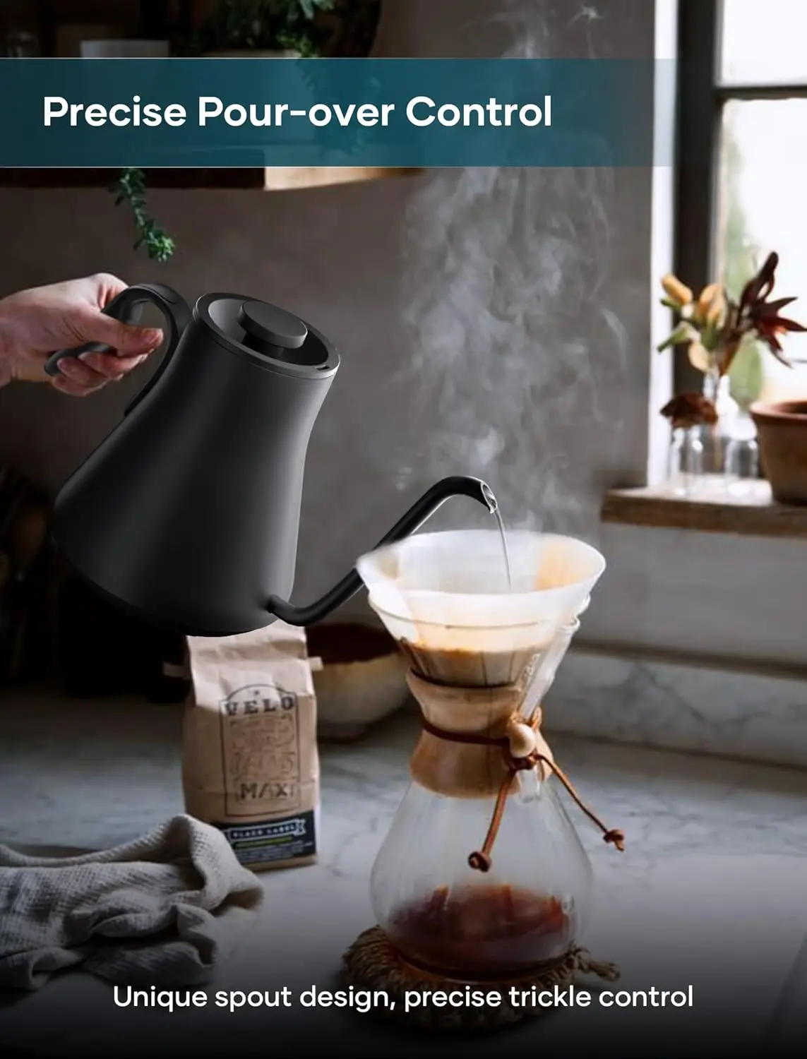Electric KettlesGooseneck Electric Kettle, ±1℉ Temperature Control, Stainless Steel Inner, Quick Heating, for Pour Over Coffee,