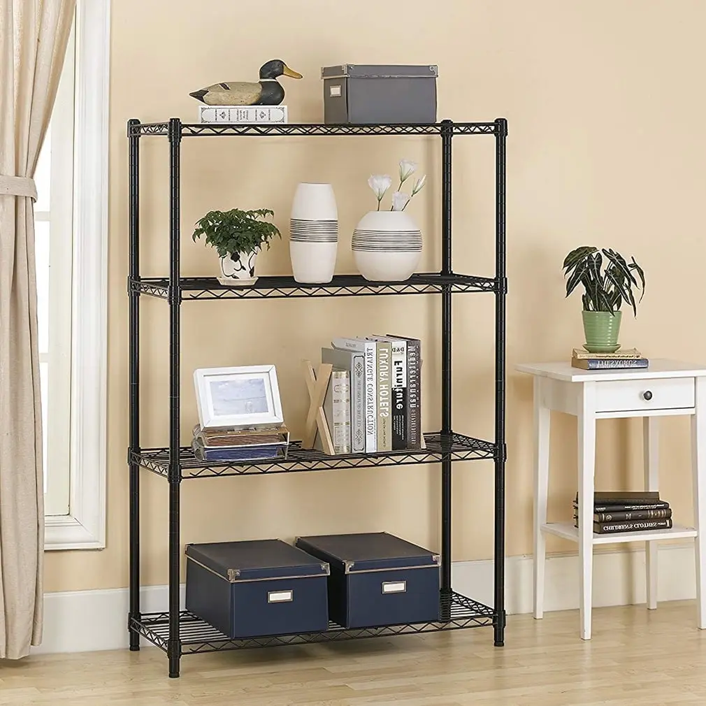 4 Shelf Wire Shelving Unit Garage NSF Wire Shelf Metal Storage Shelves Heavy Duty Height Adjustable for 1000 lbs Capacity Black