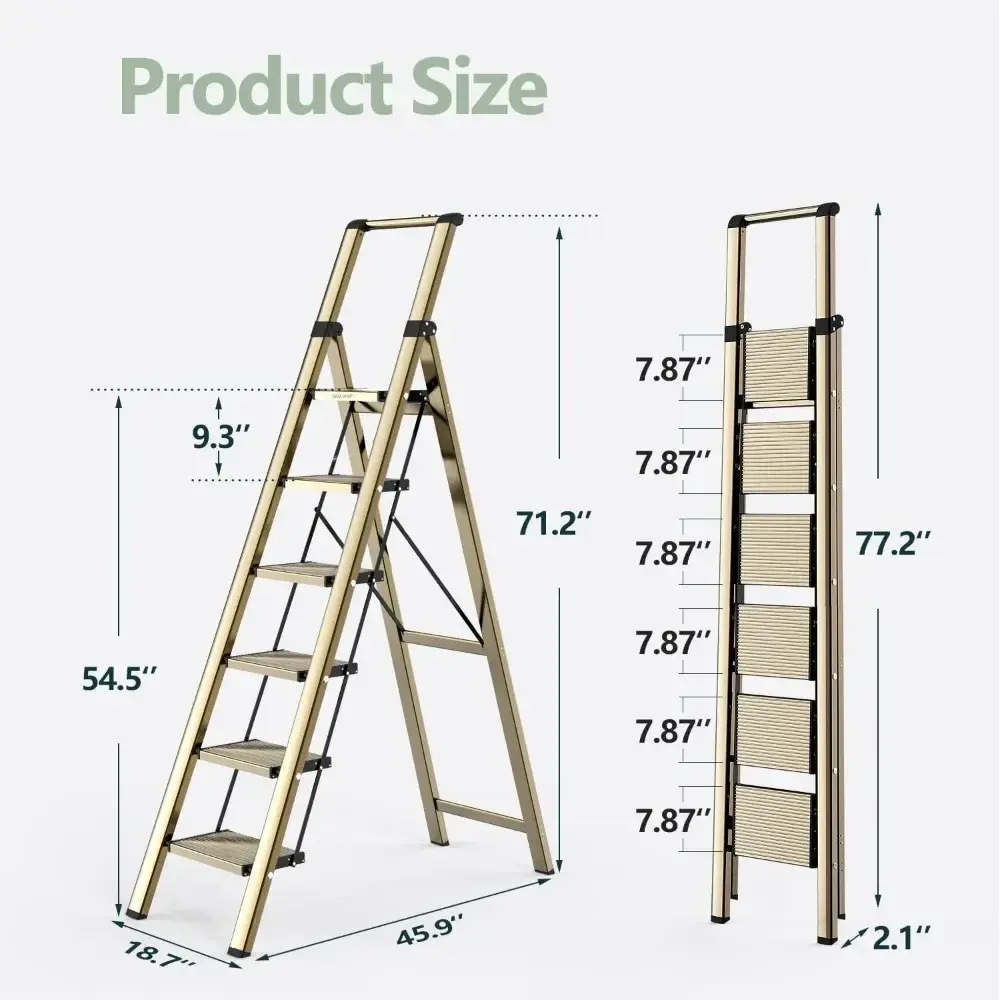 6 Step Ladder, Lightweight Folding Ladder with Non-Slip Wide Pedals, Ladder with Safe Grip Handle, Easy to Open and Close, Suit
