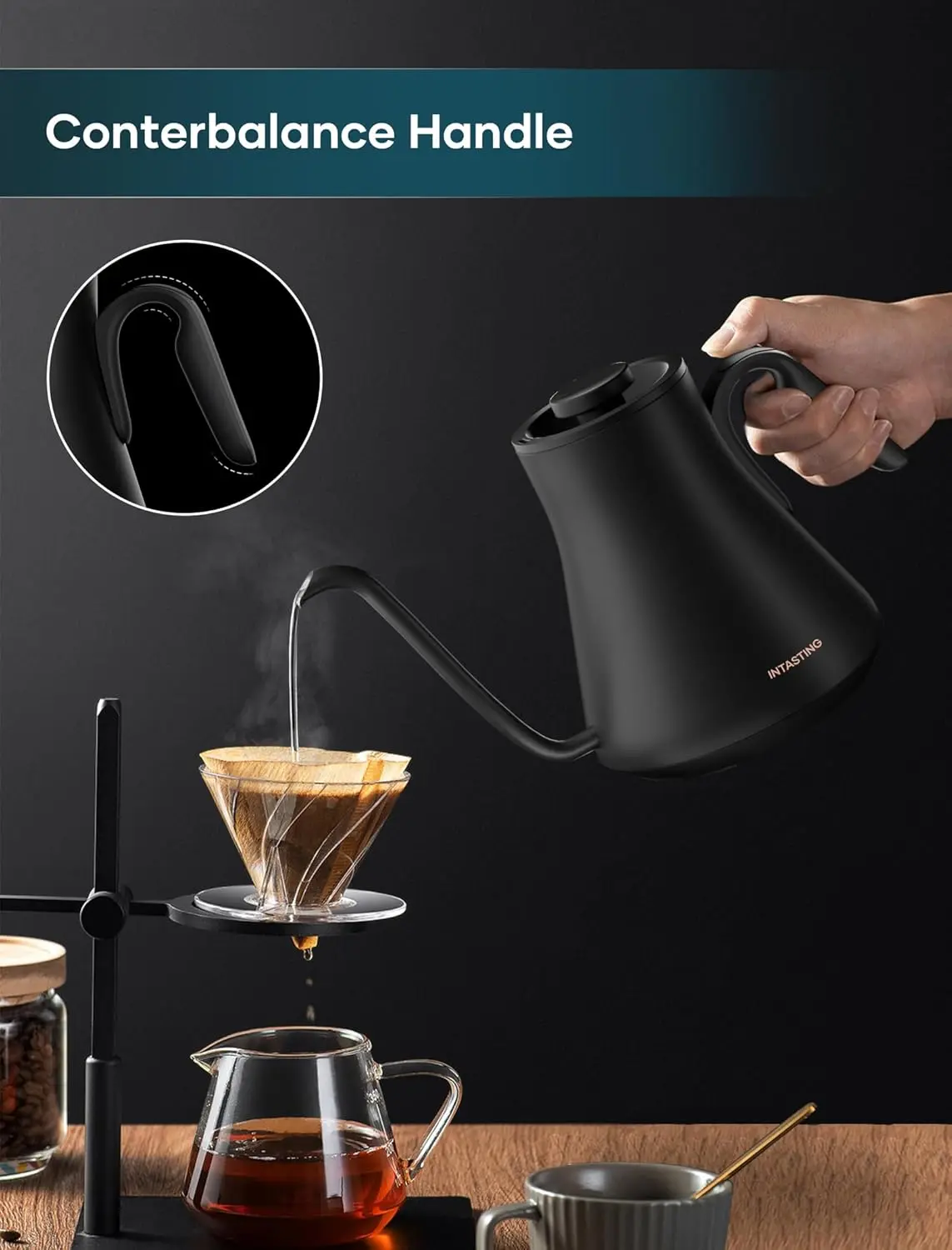 Electric KettlesGooseneck Electric Kettle, ±1℉ Temperature Control, Stainless Steel Inner, Quick Heating, for Pour Over Coffee,