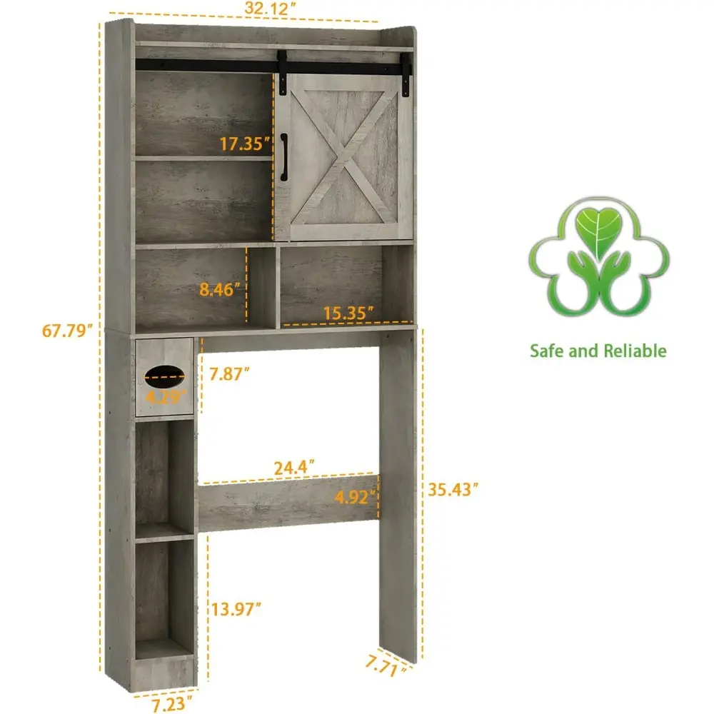 Over The Toilet Storage Cabinet, Farmhouse Storage Cabinet Over Toilet with Sliding Barn Door & Toilet Paper Holder Stand，Home S