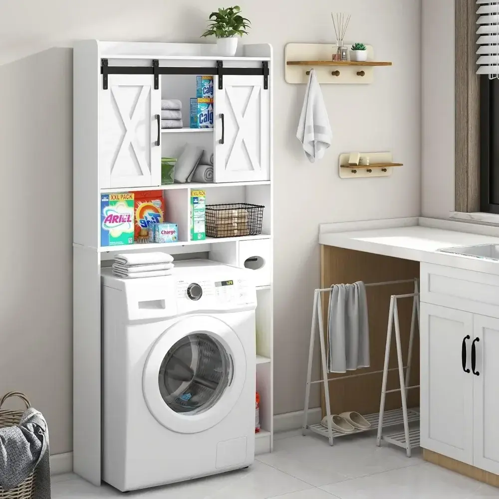 Over The Toilet Storage Cabinet, Farmhouse Storage Cabinet Over Toilet with Sliding Doors，Home Space-Saving Toilet Rack, for Bat