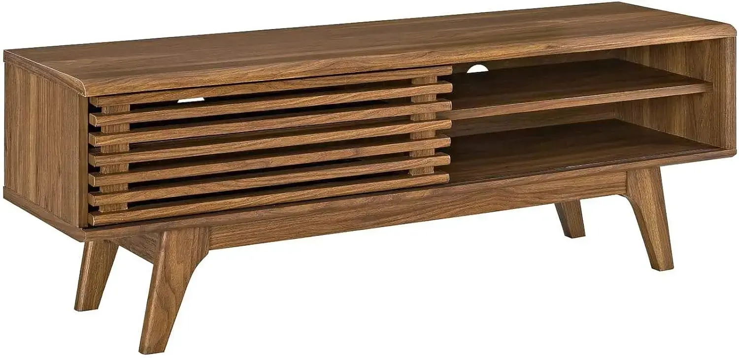 Render 48" Mid-Century Modern Low Profile Media Console TV Stand, 48 Inch, Walnut