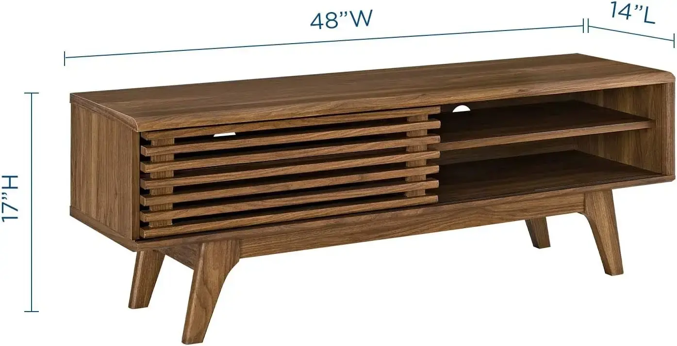Render 48" Mid-Century Modern Low Profile Media Console TV Stand, 48 Inch, Walnut