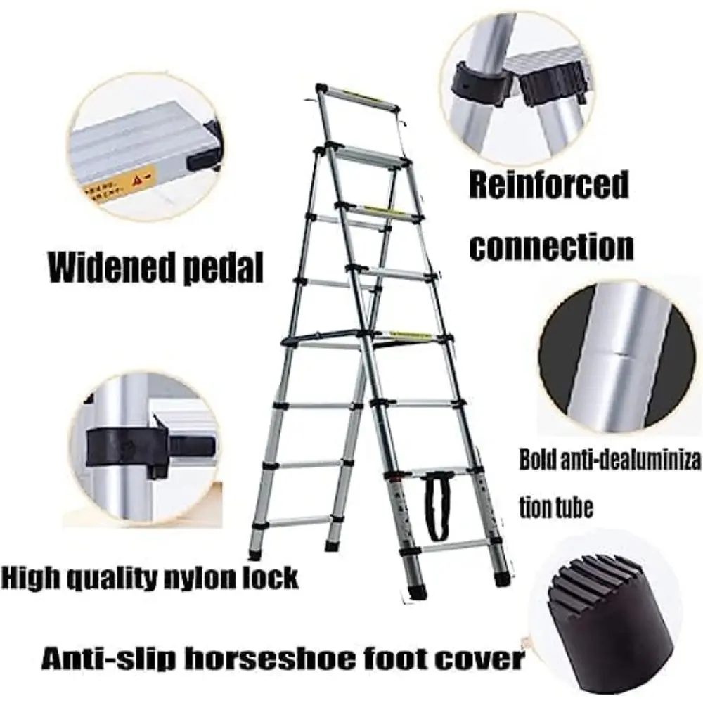 Extension Step Ladder 6+7 Step(6.6ft + 7.5ft) Aluminum Herringbone A-Frame Telescoping Lightweight Portable Multi-Purpose Telesc