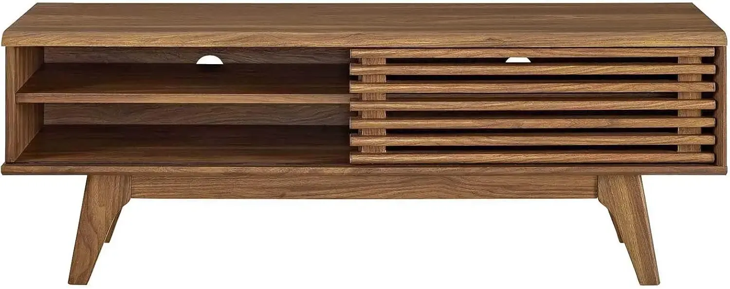 Render 48" Mid-Century Modern Low Profile Media Console TV Stand, 48 Inch, Walnut