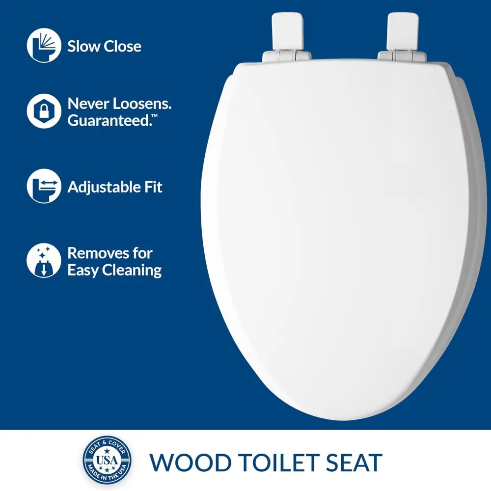 Cassel Slow Close Toilet Seat, Easy Clean, Non Slip Premium Wood Seat, Easy Install, Made in USA, Elongated, White, 4-Pack