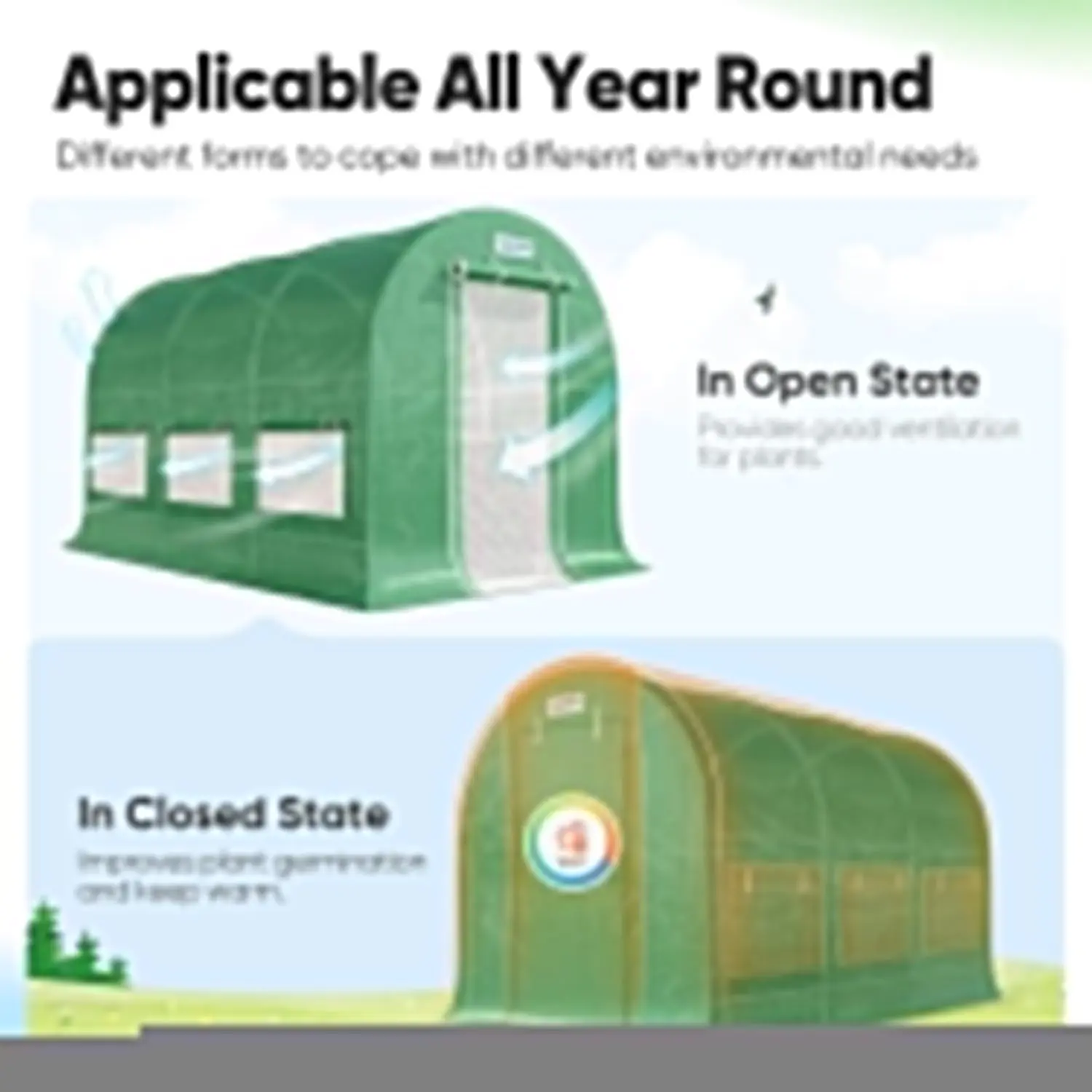 Portable Greenhouse for Outdoors, 12x7x7FT Large Walk-in Tunnel Green House for Outside, Heavy Duty Steel Frame Reinforced