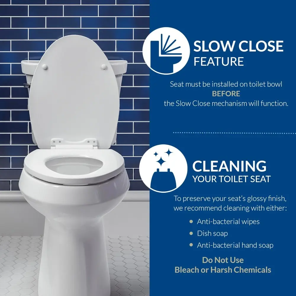 Cassel Slow Close Toilet Seat, Easy Clean, Non Slip Premium Wood Seat, Easy Install, Made in USA, Elongated, White, 4-Pack