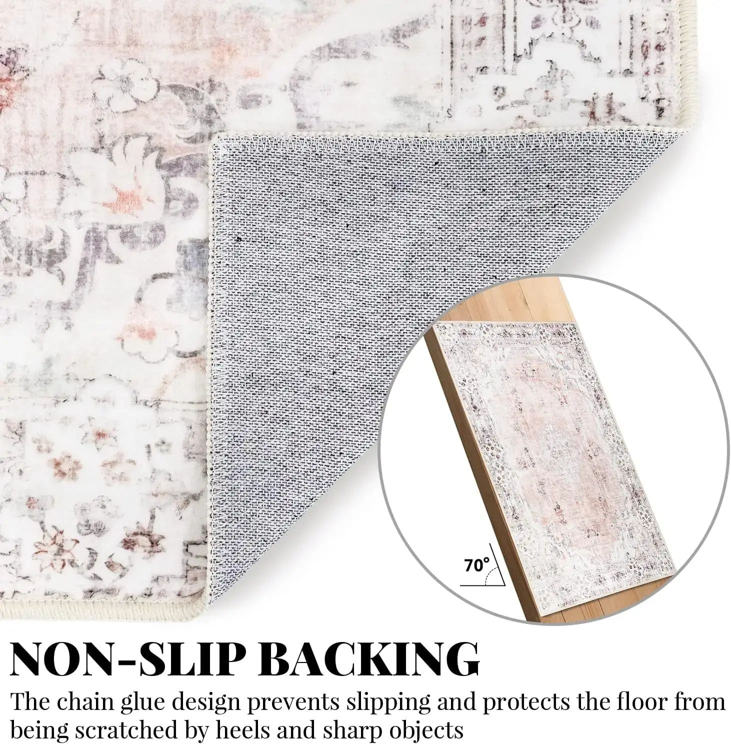 Boho Area Rug 3'x5' Machine Washable, Pink Small Non Slip Area Rugs for Entryway Bedroom Bedside Kitchen Hallway Living Room