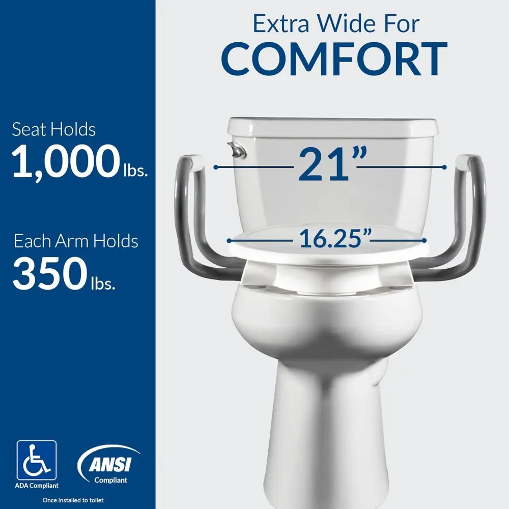 Assurance 3" Raised Toilet Seat with Handles and Bidet Attachment, Clean Shield Guard, Secure Hinges, Elongated, White