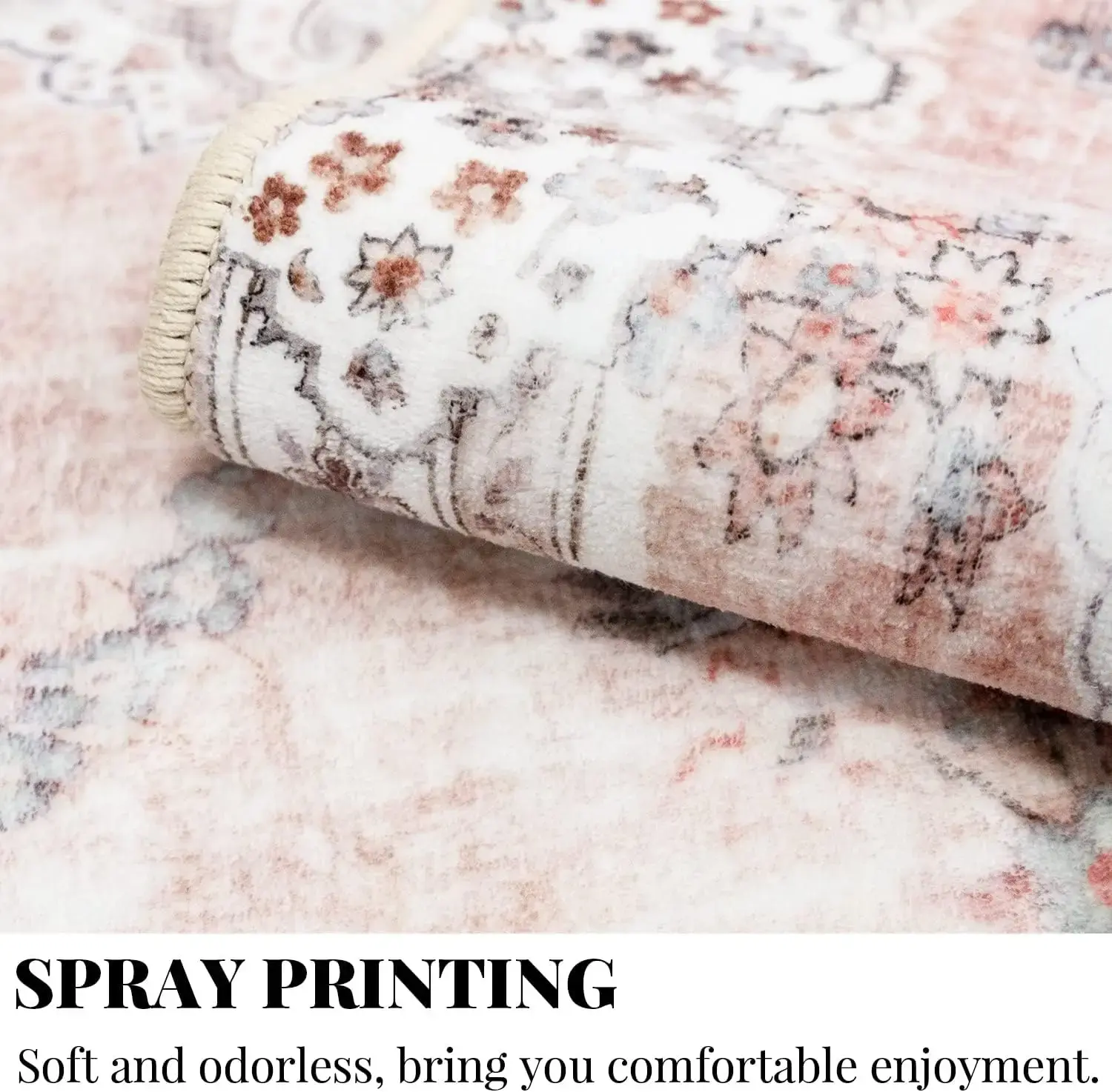 Boho Area Rug 3'x5' Machine Washable, Pink Small Non Slip Area Rugs for Entryway Bedroom Bedside Kitchen Hallway Living Room