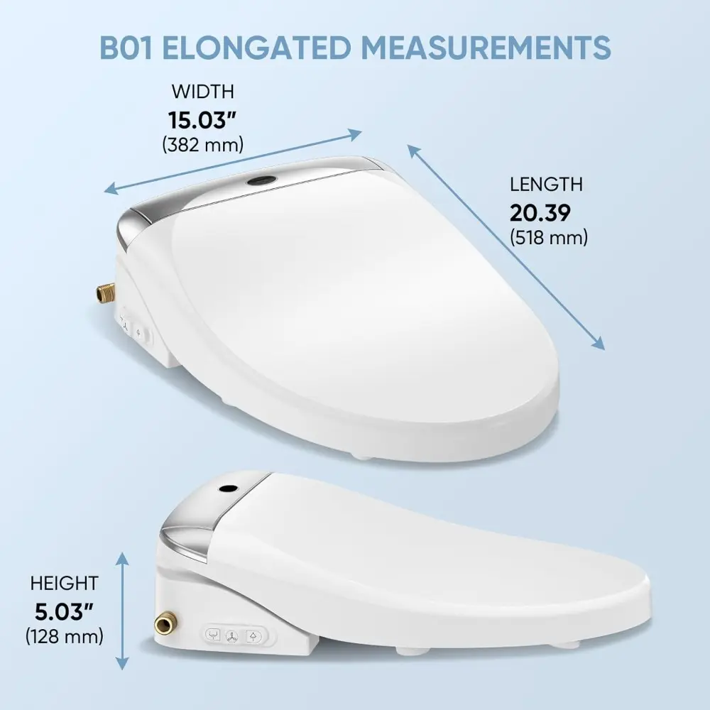 Smart Bidet Toilet Seat with Wireless Remote and Side Panel, Multiple Spray Modes, Adjustable Heated Seat, Warm Water and Air D