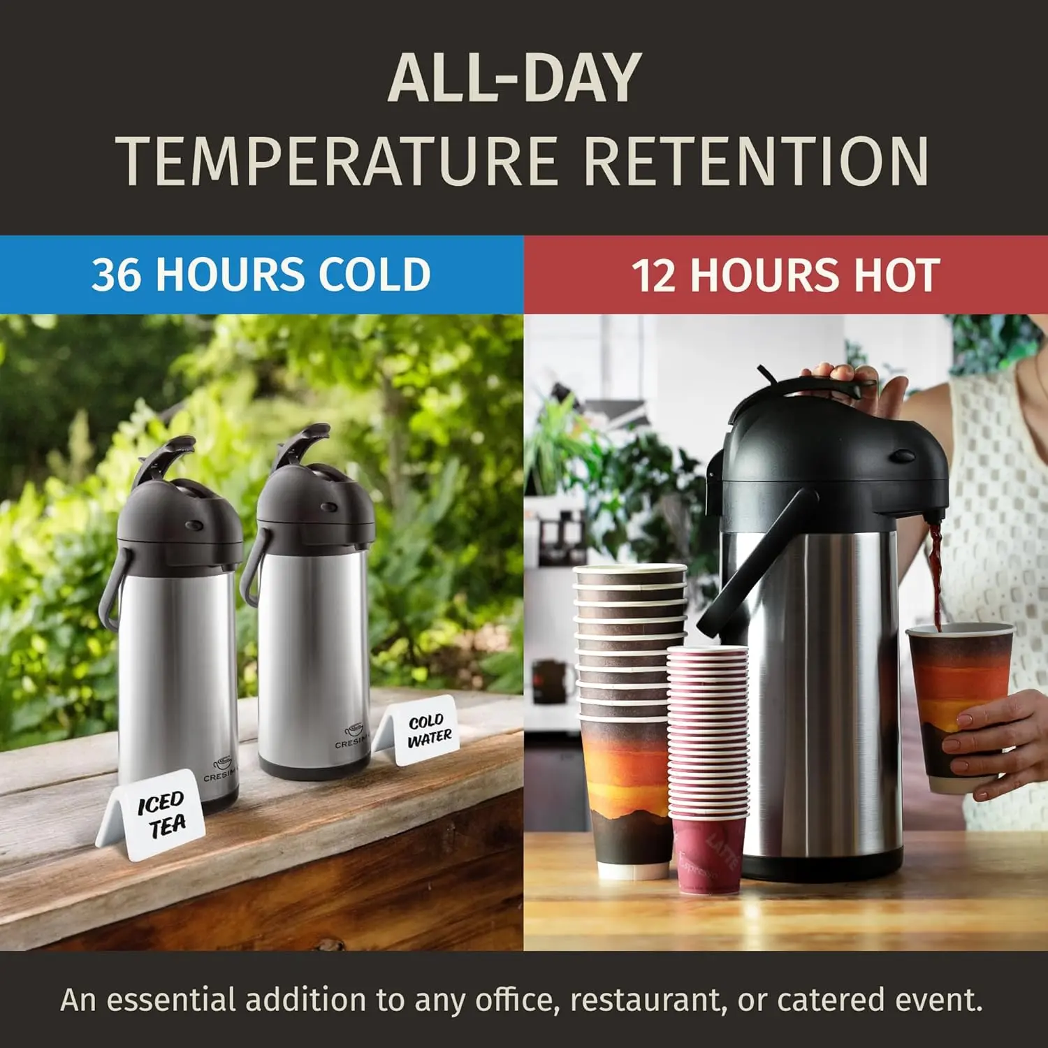 Coffee Carafe with Pump - 102oz / 3L Airpot 12 Hours Large Hot Water Carafe, Cocoa Dispenser for Parties - Tea Flask,
