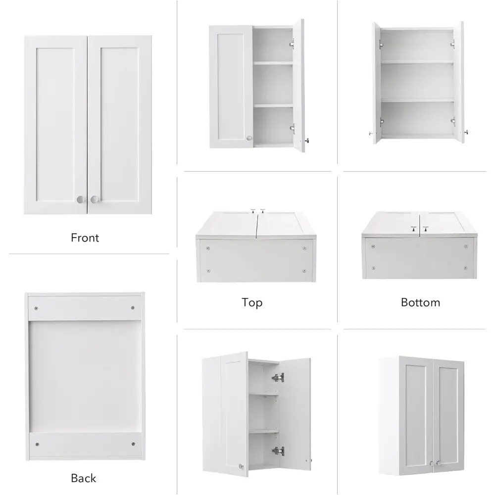 White Wall Mount Cabinet, MDF Over The Toilet Storage Cabinet with Adjustable Shelves, Space Saver 2 Door Medicine Cabinet for B
