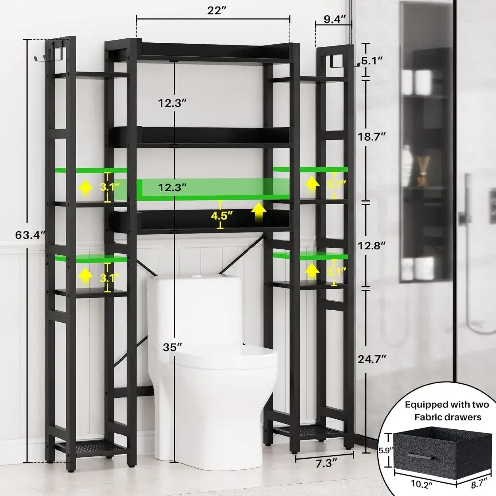 Over The Toilet Storage with 2 Drawers - 11 Tier Bathroom Organizer Freestanding Space Saver Storage Rack with Adjustable Shelf