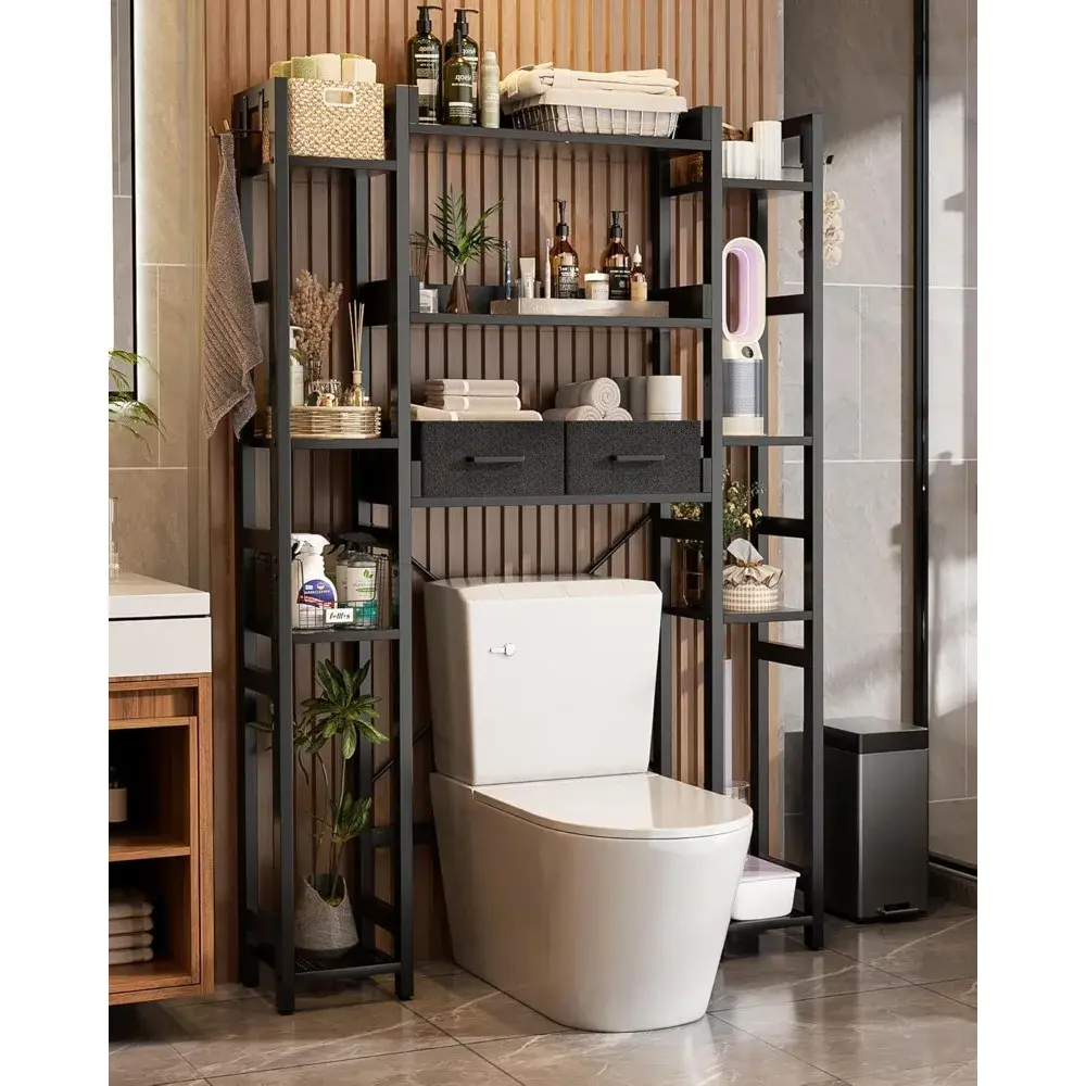 Over The Toilet Storage with 2 Drawers - 11 Tier Bathroom Organizer Freestanding Space Saver Storage Rack with Adjustable Shelf