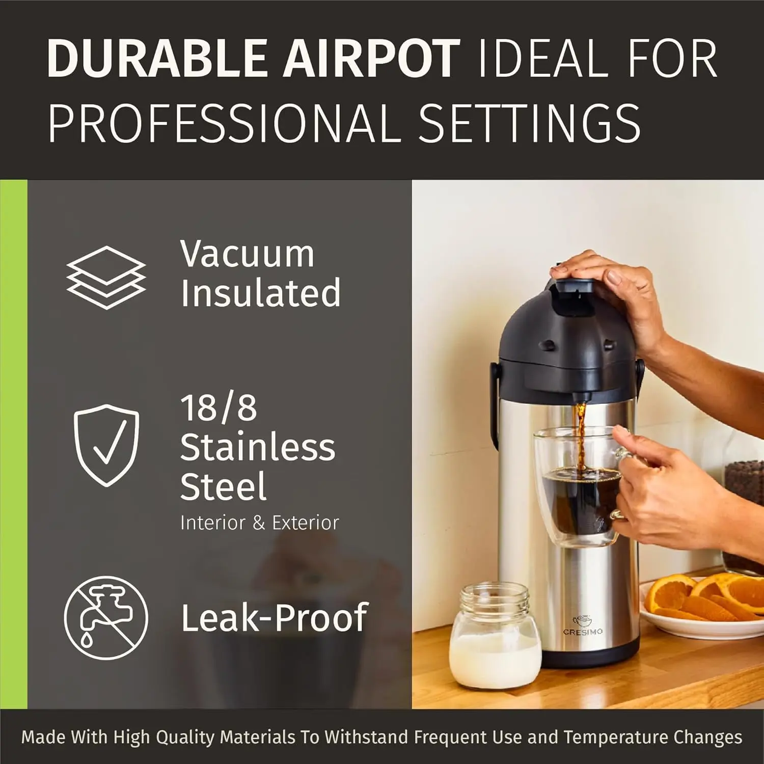 Coffee Carafe with Pump - 102oz / 3L Airpot 12 Hours Large Hot Water Carafe, Cocoa Dispenser for Parties - Tea Flask,