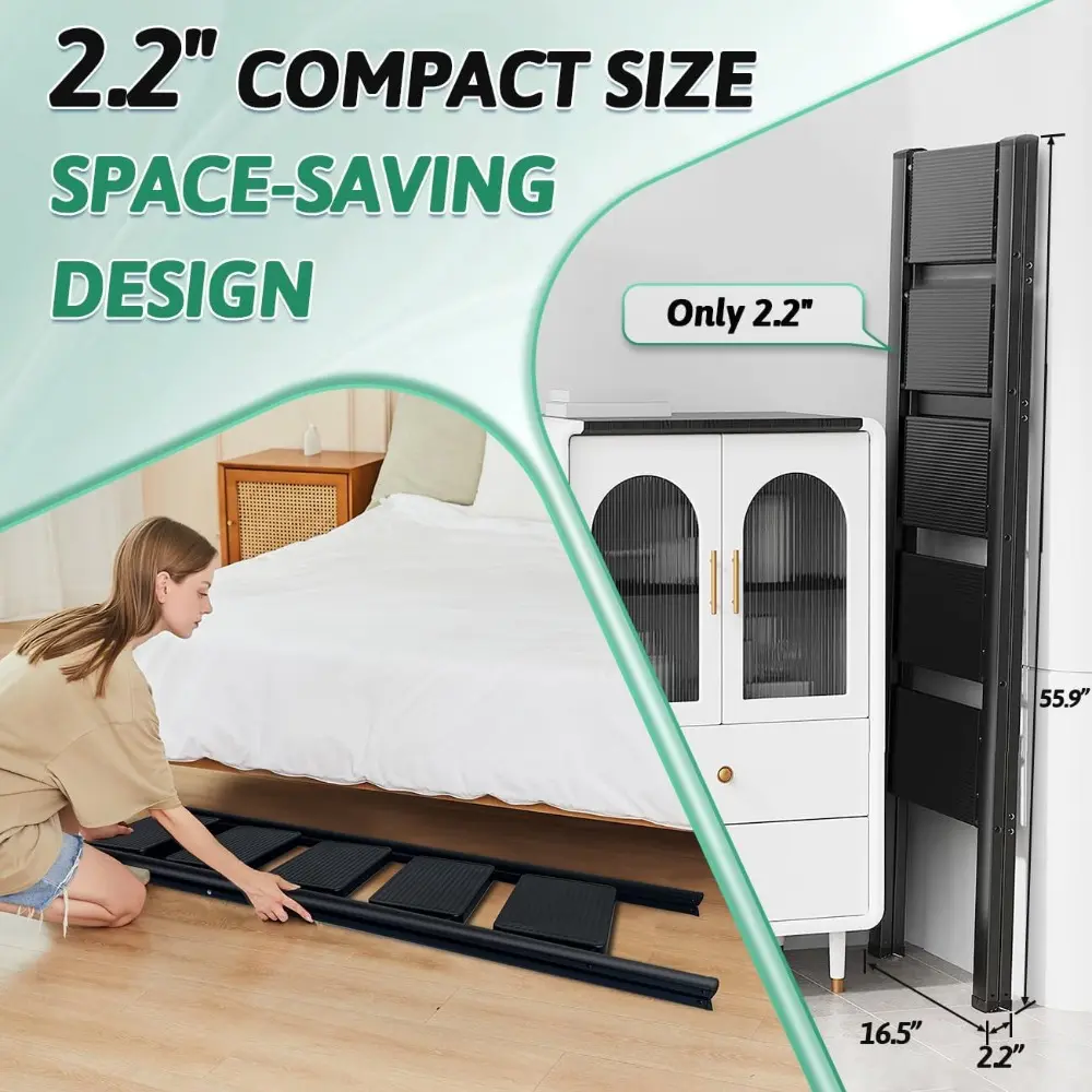5 Step Folding Heavy Duty Step Ladder, 330 Lbs Load, Black, Iron & Plastic, 46 Inch Tall, Anti-Slip, Multi-Position, Indoor/Outd