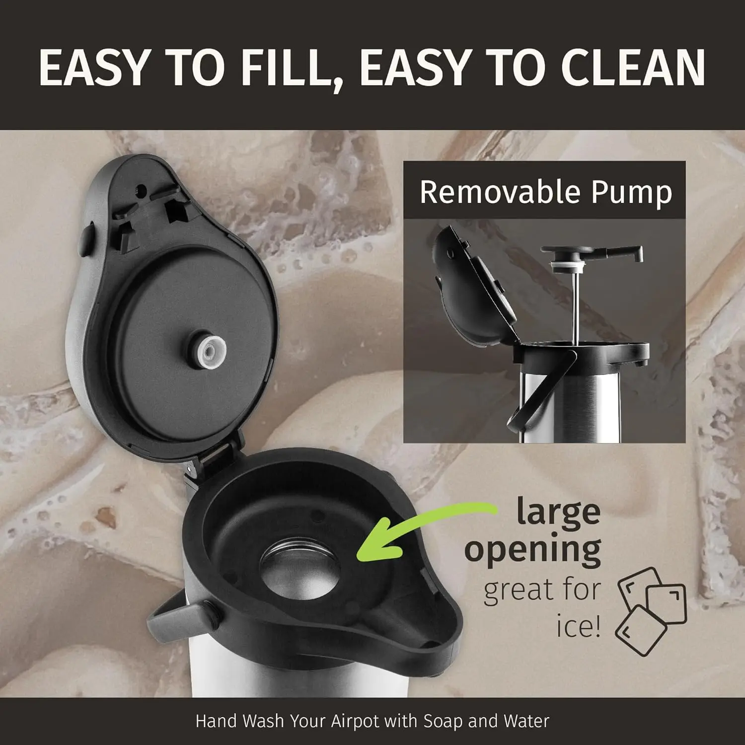 Coffee Carafe with Pump - 102oz / 3L Airpot 12 Hours Large Hot Water Carafe, Cocoa Dispenser for Parties - Tea Flask,