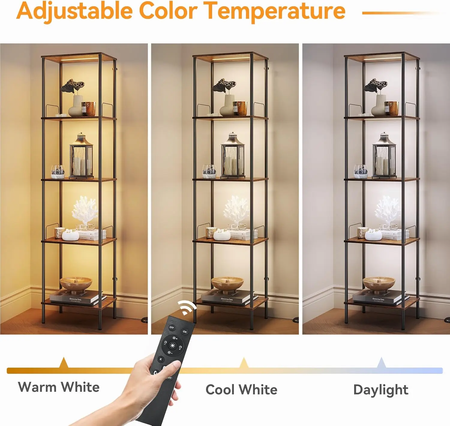 Display Shelf with Dimmable Lights, Lighted Display Cases for Collectibles, Adjustable Color Temperature and Brightness,