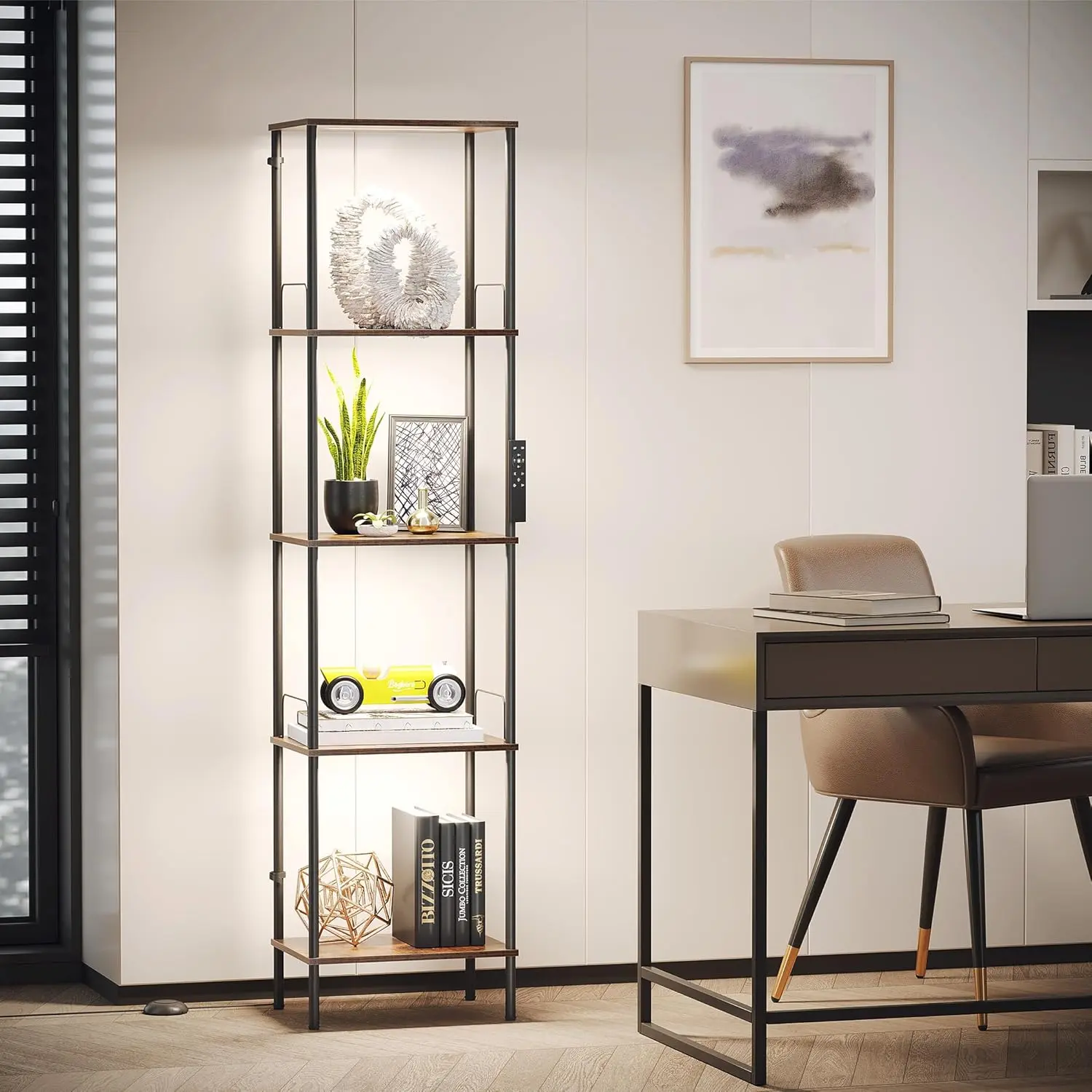 Display Shelf with Dimmable Lights, Lighted Display Cases for Collectibles, Adjustable Color Temperature and Brightness,