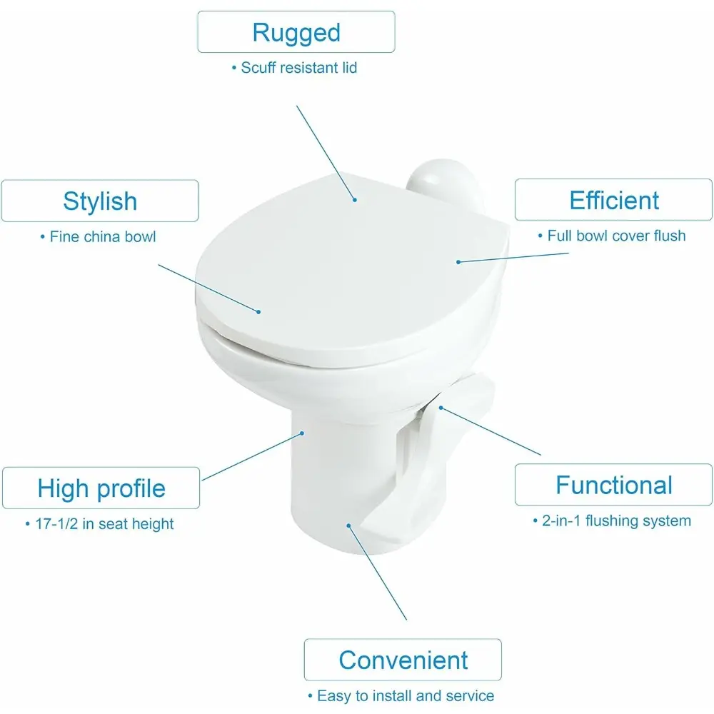42058 Aqua-Magic Style II RV Toilet, White, High Profile